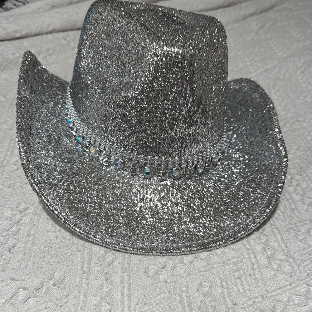 Silver Glitter Cowboy Hat